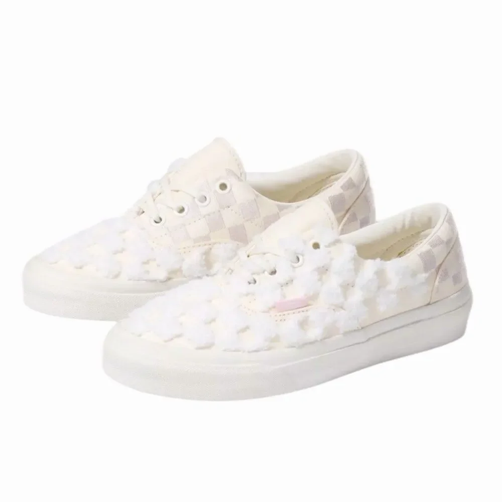 Vans Era Chenille Check Sneakers Snow White Pink 7.5 Retro Bowling Y2K